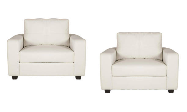 istock studio shot of a leather white armchairs isolated on white background 2183495772
