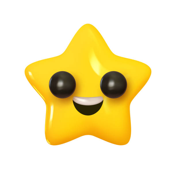 istock Emoji Smiling star with big eyes. Emotion 3d cartoon icon. Yellow star emoticon. Vector illustration 2183496293