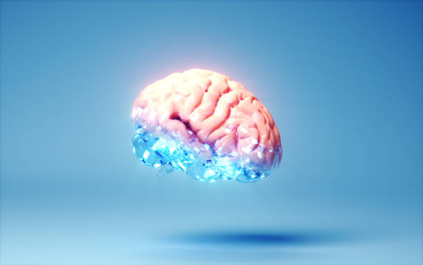 istock Mix of Normal Human Brain and Digital Brain on Soft Blue Background 2183510691