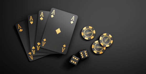 istock Four black casino playing cards with gambling dice 2183511687