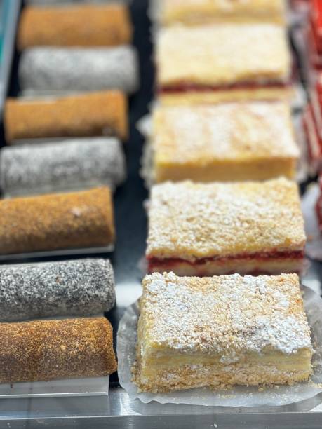 Cakes on the counter in a bakery