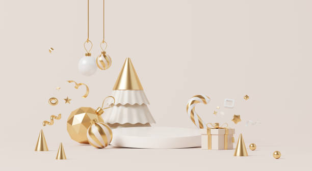 istock 3D render, Merry Christmas festive with podium stage decorated with Christmas elements on pastel background. 2183525579