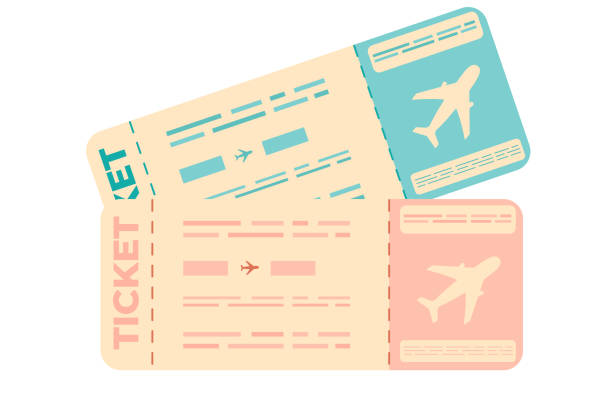 Airline travel boarding pass. Two retro airline ticket icons. Airline boarding pass template. Flat vector illustration.