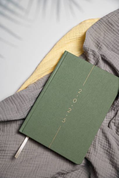 istock Flat lay of green notebook. Top view 2183527171