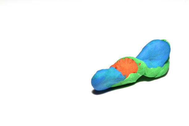 A shapeless, elongated piece of plasticine on a white background.