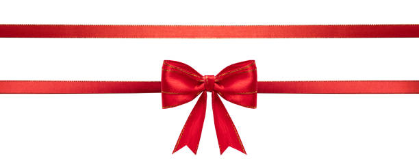 istock Red satin bow and ribbon isolated on white. Gift box decor, Christmas design element. 2183533319