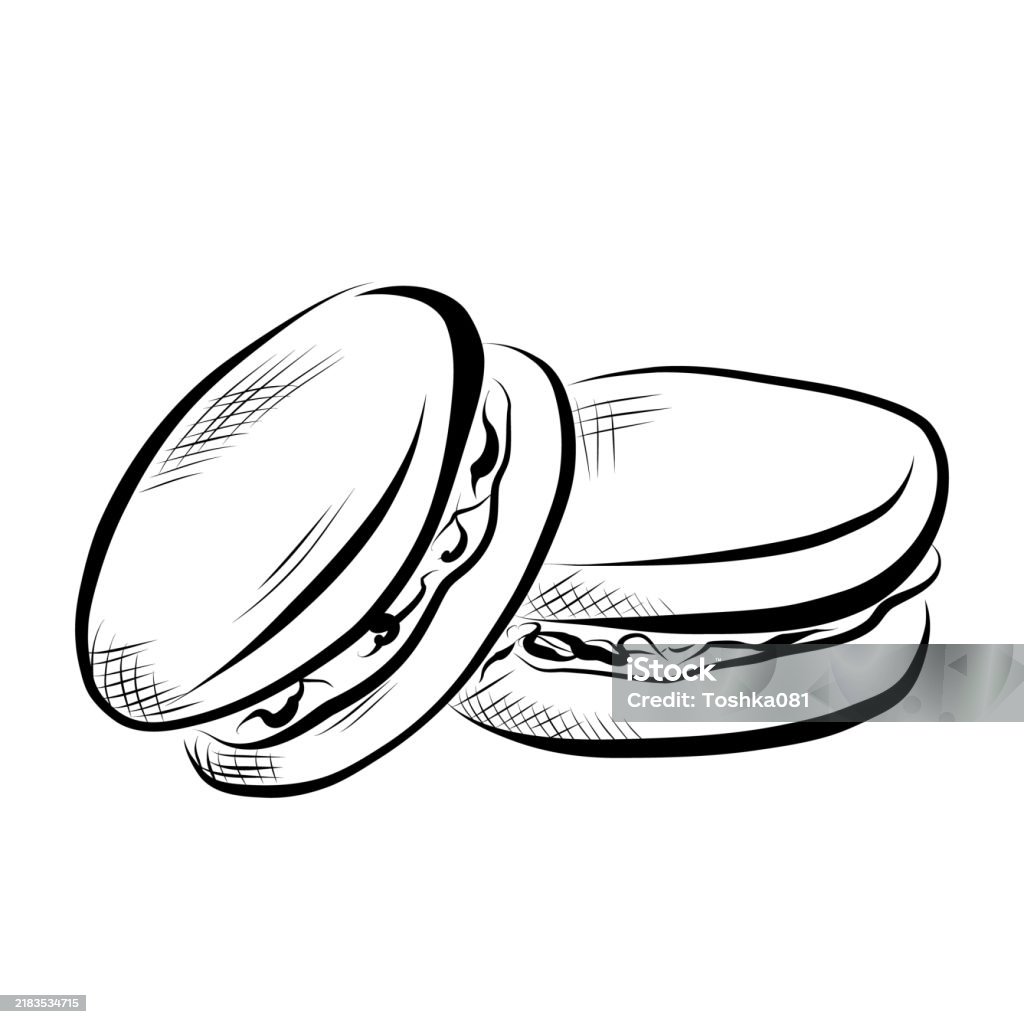 Vector Macaroon Drawing Line Drawing Line Art Of Macaroon Sweet Vector Stock Illustration ...