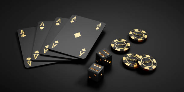 istock Four black casino playing cards with gambling dice and chips 2183538026