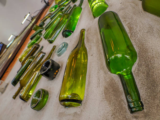 a pattern of glass bottles in a wall detail
