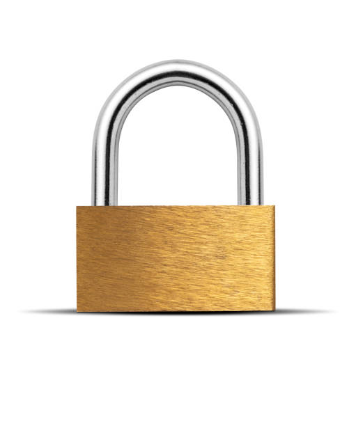 istock Closed steel padlock isolated on white 2183546780