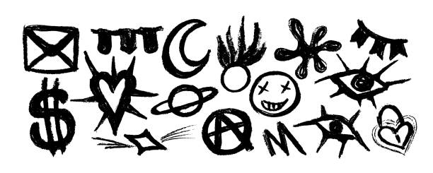 istock Charcoal graffiti doodle punk and girly shapes collection. Hand drawn abstract scribbles and squiggles, creative various shapes, pencil drawn icons. Scribbles, scrawls, stars, crown, curly lines. 2183549604