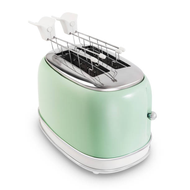 istock Classic vintage kitchen toaster for toasting bread slices at home, appliance from the front view, isolated on white background. 2183551165