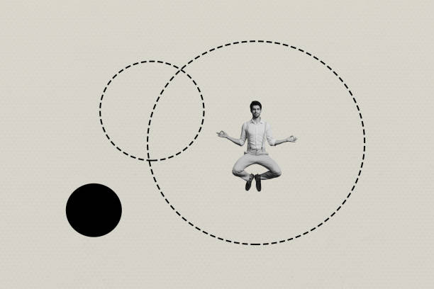 istock Composite artwork collage image picture of black white effect guy fly meditate isolated on creative background 2183554127
