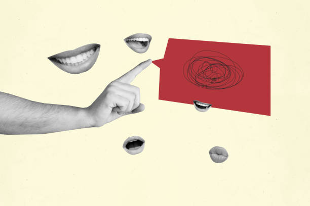 istock Composite photo collage of hand show bubble speech communication text box mouth lips smile talk isolated on painted background 2183556705