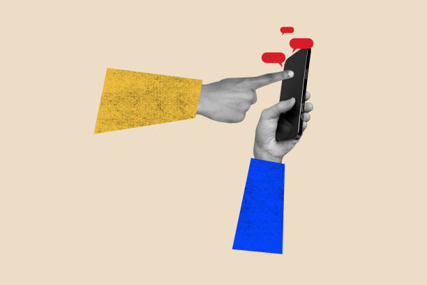 istock Collage artwork picture of person typing chatting modern technology device isolated on creative painted background 2183556747
