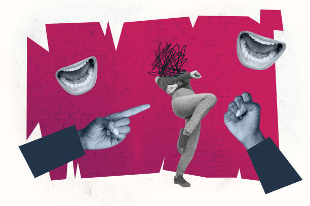 istock Composite trend artwork sketch image photo collage of bully harassment aggressive mouth scream loud voice young lady mockery finger point 2183556861