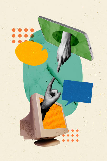 istock Composite trend artwork sketch image photo collage of cyberspace smartphone display obsolete computer monitor hand gesture finger point 2183557795
