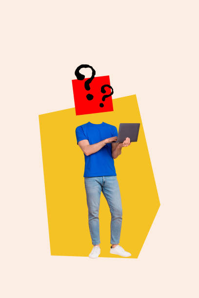 istock Composite trend artwork sketch image photo collage of hurdle brainstorming jigsaw question cube head young man headless stand laptop work 2183557880