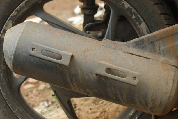 Dirty and dusty motorcycle exhaust