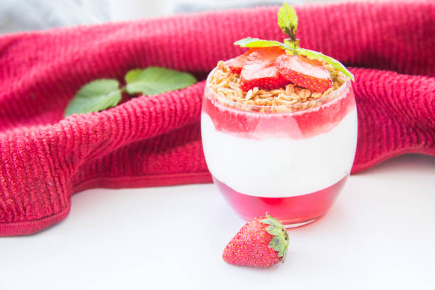 Italian dessert panna cotta with strawberries