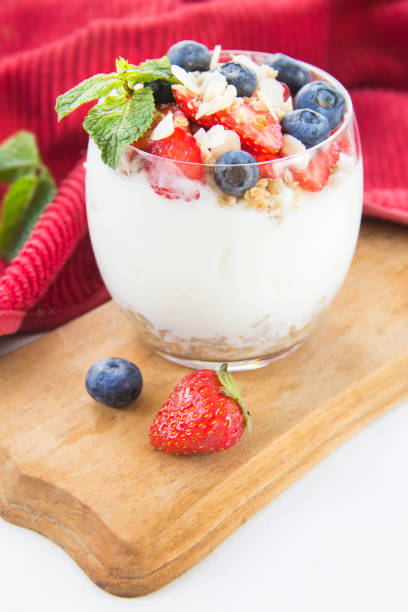 Italian dessert panna cotta with strawberries