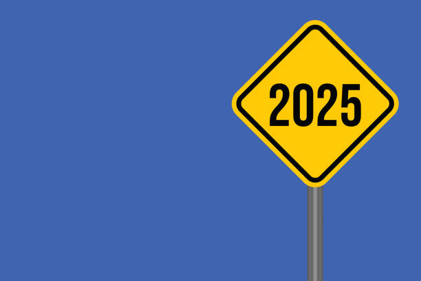 istock 2025 Happy New Year. Abstract numbers on road sign shape vector illustration. Holiday banner design for greeting card, invitation, calendar, etc. vector stock illustration 2183570555