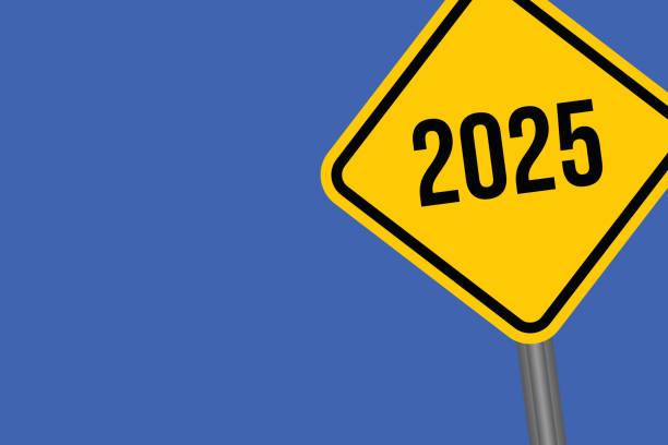 istock 2025 Happy New Year. Abstract numbers on road sign shape vector illustration. Holiday banner design for greeting card, invitation, calendar, etc. vector stock illustration 2183570638