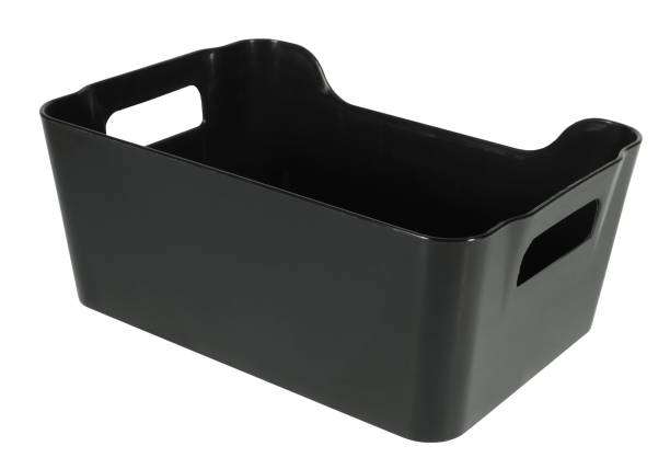 istock Simple black plastic crate box container isolated on white background 2183572334