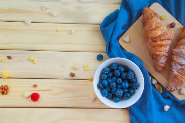 A nutritious healthy breakfast of croissants and muesli