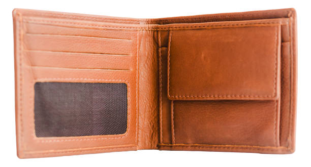 istock Genuine leather men's bifold wallet. open an empty wallet on a white background. 2183575183
