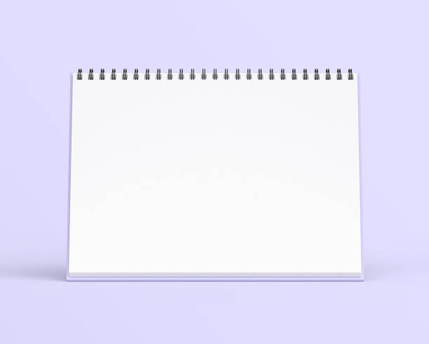 istock Empty desk calendar mockup on light purple background. 2183577038
