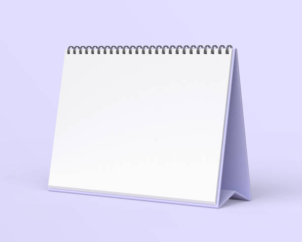 Empty desk calendar mockup on light purple background.