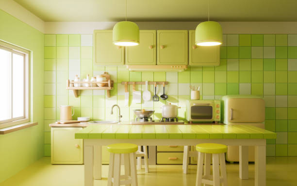 istock Dining table in the kitchen room with cartoon style, 3d rendering. 2183592039