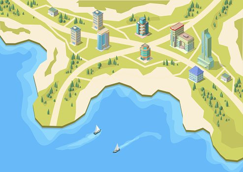 Isometric Map Disaster Isometric Map Of Coastal Area Stock Illustration - Download Image Now ...