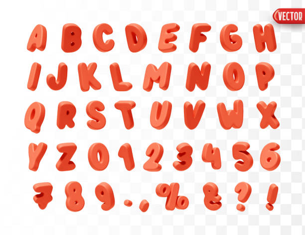 istock Red Font realistic 3d design. Complete alphabet and numbers from 0 to 9. Collection of large letters in cartoon style. Fonts are voluminous with different slants. Vector illustration 2183596904