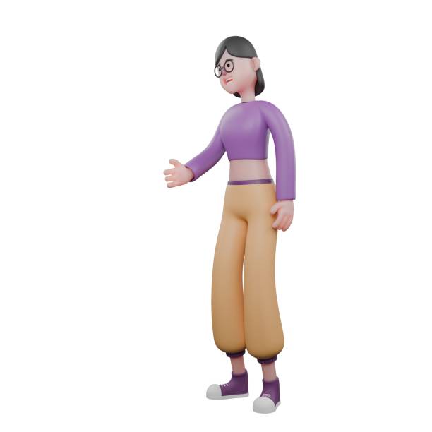 istock 3D Dance Performer Star. A female dancer stands with her right hand raised in a handshake gesture. Creative Character 2183597511