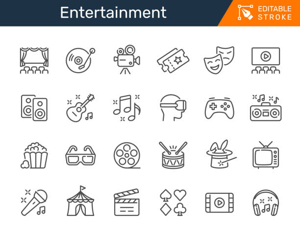 Entertainment thin line icons. Editable stroke. Pixel perfect.