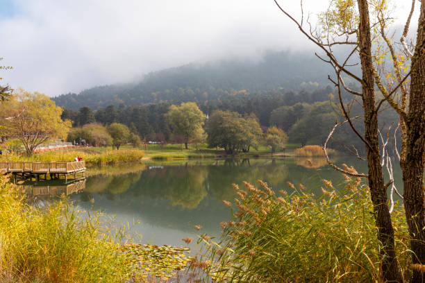 Bolu Golcuk Lake and famous house view with reflections.