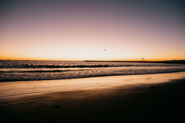 Sunset and peaceful view by the sea in November
