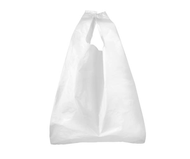 istock Plastic grocery bag. Close up of empty plastic bag with space for your logo. Isolated on white background. Disposable plastic bag with handles. 2183620467