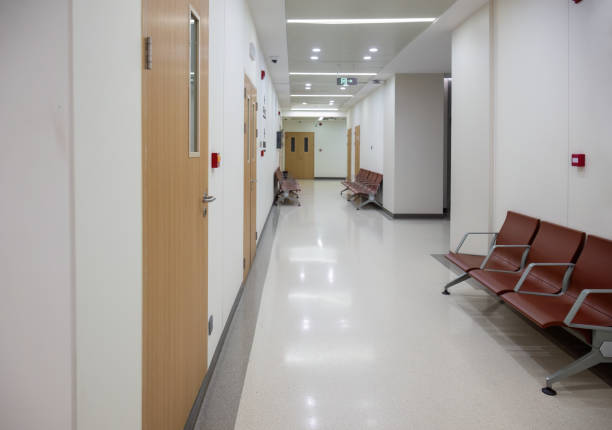 istock Empty chairs in a corridor at the hospital. 2183621552