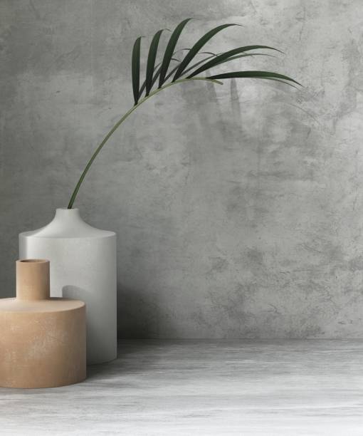 Modern, minimal empty gray polished cement concrete counter table in dappled sunlight, shadow on wall for luxury organic fashion, beauty, cosmetic, skincare, body care product display background 3D