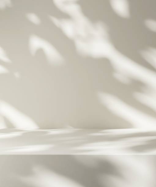 istock Blank cream white countertop podium counter, soft beautiful dappled sunlight, leaf shadow on wall for luxury organic cosmetic, skincare, beauty treatment product background 3D 2183624537