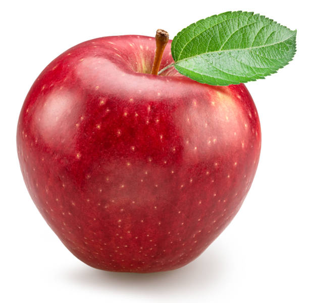 istock Ripe red apple with green leaf on white background. File contains clipping path. 2183626021
