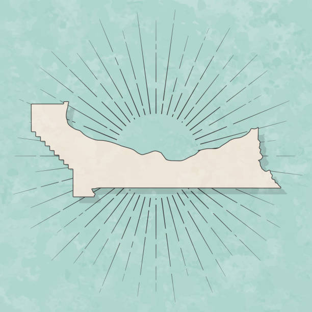 Map of Multnomah County - Oregon, in a trendy vintage style. Beautiful retro illustration with old textured paper and light rays in the background (colors used: blue, green, beige and black for the outline). Vector Illustration (EPS file, well layered and grouped). Easy to edit, manipulate, resize or colorize. Vector and Jpeg file of different sizes.