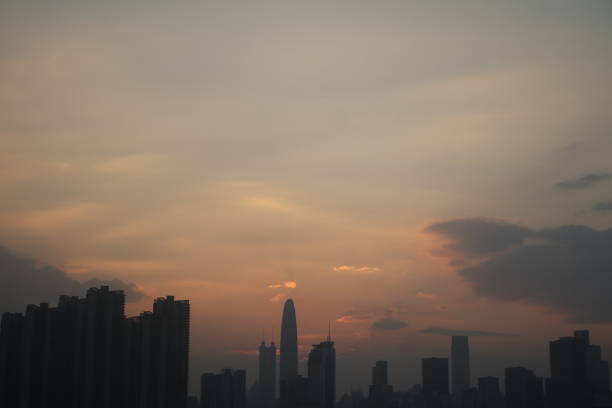 sunrise in city, sun, cloud, shadow, golden light
