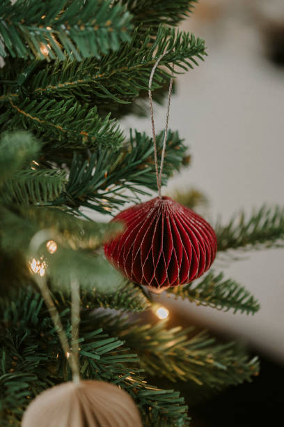 istock Christmas ornament bauble close up hanging in tree low key 2183638534