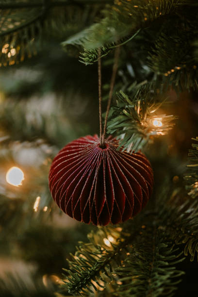 istock Christmas ornament bauble close up hanging in tree low key 2183638713