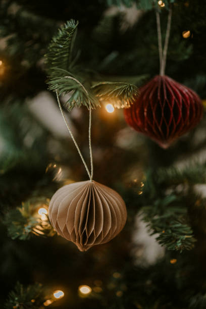 istock Christmas ornament bauble close up hanging in tree low key 2183638743