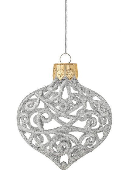 istock Christmas silver ball with beautiful, openwork curls isolated on white 2183641582